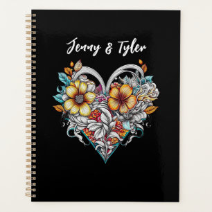 Agenda Romântico do Coração Floral Personalizado