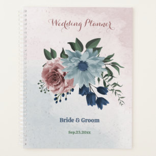 Agenda rosa azul empoeirado azul naval floral verde casam