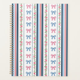 Agenda Rosa Azul Préppy Coquette Laços Florais Listras