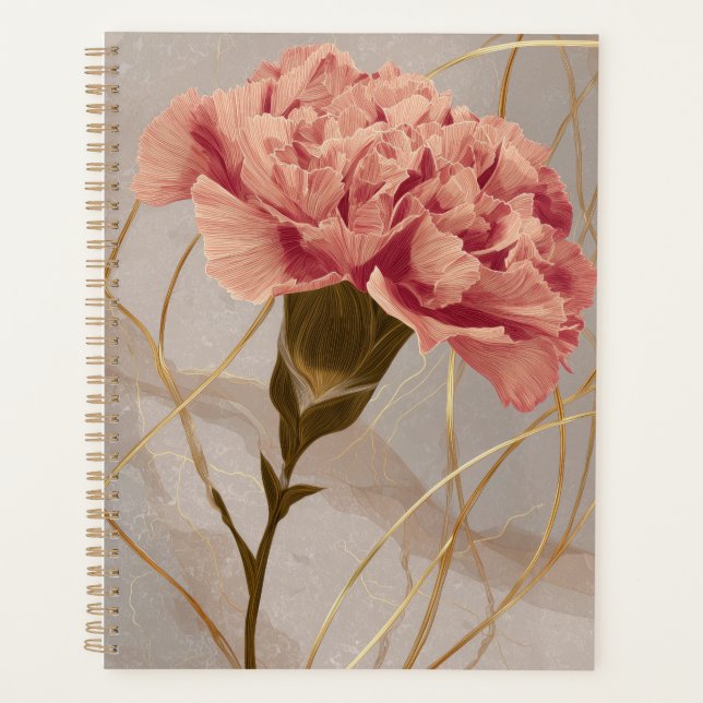 Agenda Rosa Bege Cravo Floral Dourado (Frente)