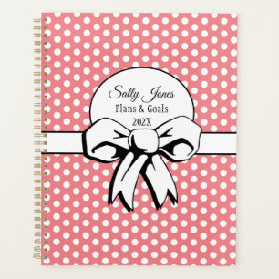Agenda Rosa com Bolinhas brancas e Arco personalizado