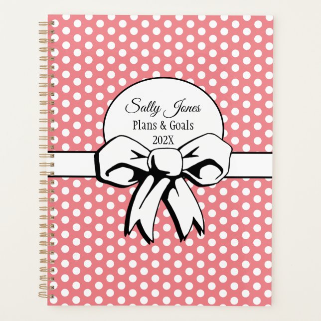 Agenda Rosa com Bolinhas brancas e Arco personalizado (Frente)