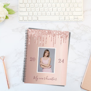 Agenda Rosa de foto personalizada dourada gotas 2022