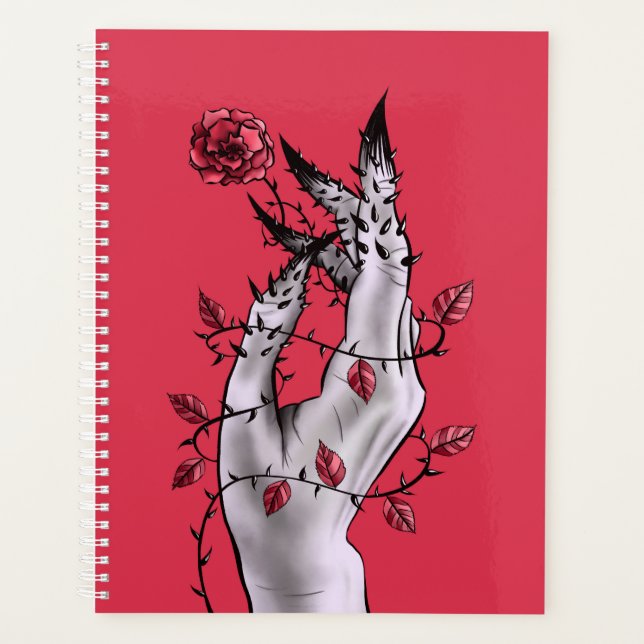 Agenda Rosa de Mão Nervosa Thorns Macabre Vermelho (Frente)