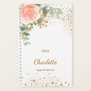 Agenda Rosa de ouro, glitter floral eucalipto monograma 2