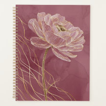 Rosa Desbotado Arte Linear Floral Elegante Dourado