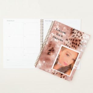 Agenda Rosa Dourada Glitzy Pink Leopard Sua Foto