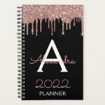 Agenda rosa Dourado 2022 - Monograma preto brilhante<br><div class="desc">2022 Rosa Dourado - Blush Pink and Black Sparkle Glitter Monographic Name (Nome do monograma da brilha brilhante e do notebook espiral inicial). Isto faz o doce e perfeito aniversário de 16 anos, casamento, chá de panela, aniversário, chá de fraldas ou festa de solteira presente para alguém que ama luxo...</div>