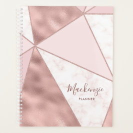 Agenda Rosa Dourado Blush Marble Geométrico