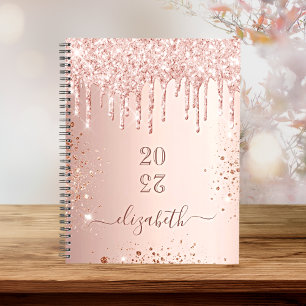 Agenda Rosa dourado brilho dourado dobra nome do monogram