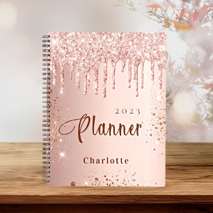 Agenda Rosa dourado brilho dourado dobra nome do monogram