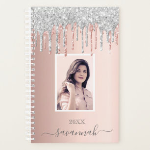 Agenda Rosa dourado, brilho, foto personalizada rosa prat