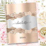 Agenda Rosa dourado, dourado, agate marble name 2024<br><div class="desc">ouro rosa e metal prateado falso e agato,  impressão de pedra mármore como fundo. Personalize e adicione seu nome. O nome é escrito com um moderno estilo escrito à mão.</div>