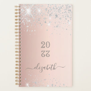 Agenda Rosa dourado, dourado, monograma de poeira de prat