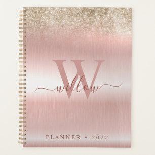 Agenda Rosa Dourado Escova Dourada Brilho de Metal
