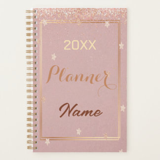 Agenda Rosa dourado glitter monograma nome 20XX planejado