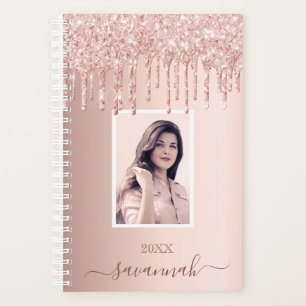 Agenda Rosa dourado glitter pink nome de foto personaliza