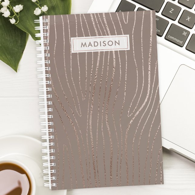 Agenda Rosa Dourado Grão de Madeira Abstrato Luxo Glam (Criador carregado)