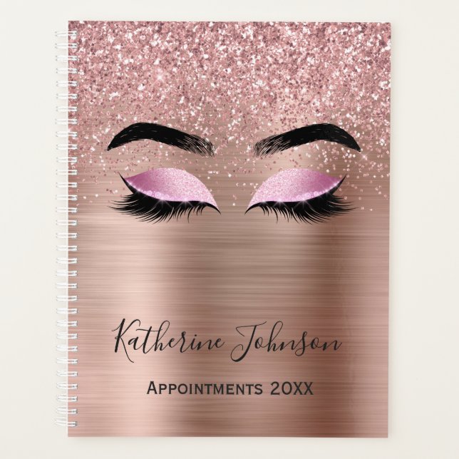 Agenda Rosa Dourado Lashes Belo Salão 2024 Planner (Frente)