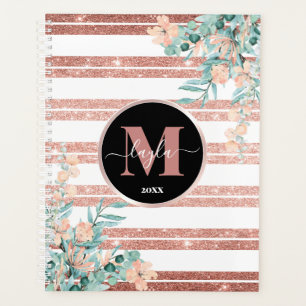 Agenda Rosa Dourado Lítio + Monograma Floral de Stripe Br