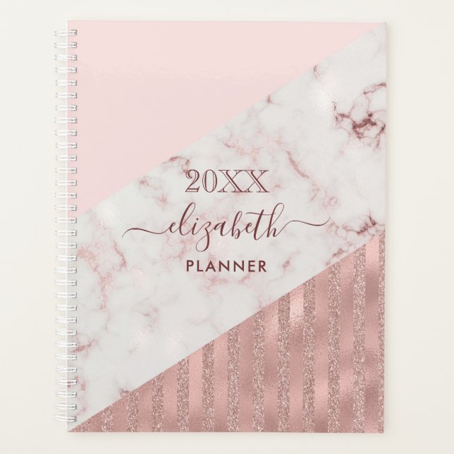 Agenda Rosa Dourado Marble Glitter Glam Blush Marble Pers (Frente)