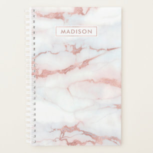 Agenda Rosa Dourado Mármore Branco Nome Personalizado Per