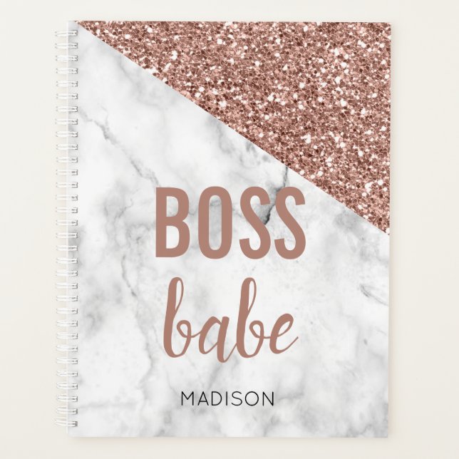 Agenda Rosa Dourado Personalizado Brilho | Mármore Chefa  (Frente)