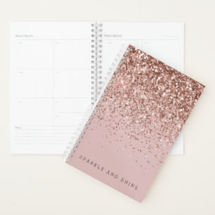 Agenda Rosa Dourado Sparkle Faux Glitter