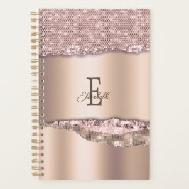 Agenda Rosa Dourado Tendência Diamantes Brilho Monograma