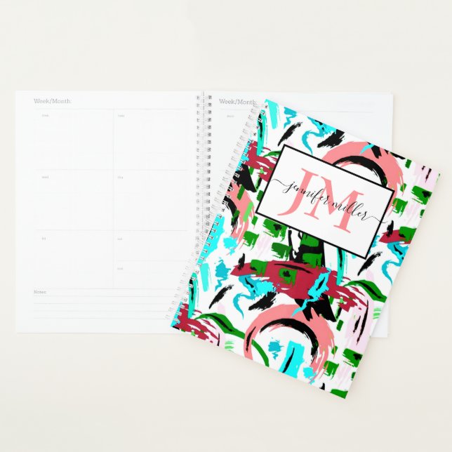 Agenda Rosa e aqua abstrato personalizado (Exibição)