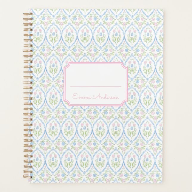 Agenda Rosa e Azul Floral Grandmillennial (Frente)