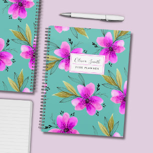 Agenda Rosa e Turquesa Floral Colorido Aquarela