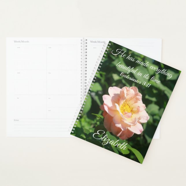 Agenda Rosa Floral Eclesiastes Rosa Pêssego Personalizado (Exibição)