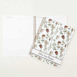 Agenda Rosa Floral Rosa Vermelho