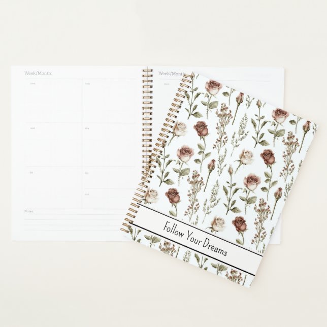 Agenda Rosa Floral Rosa Vermelho   (Exibição)