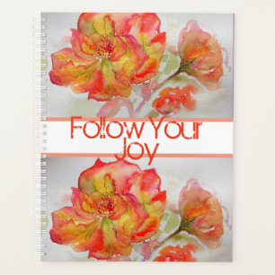 Agenda Rosa Floral Watercolor Orange Siga Sua Alegria