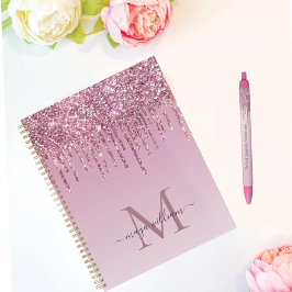 Agenda Rosa Glitter Drives Monograma Personalizado E Nome