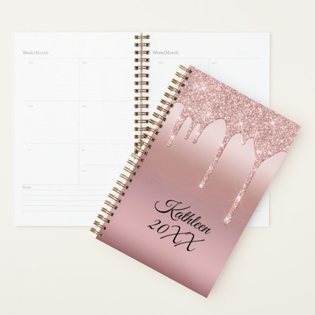 Agenda Rosa Glitter Pingente Personalizado (Exibição)