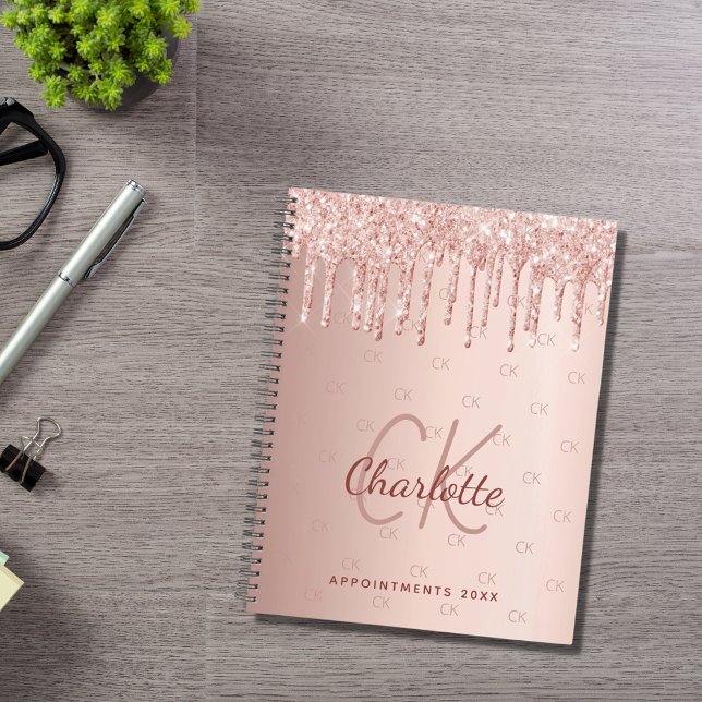 Agenda Rosa gold drips monograma script 2025 (Criador carregado)