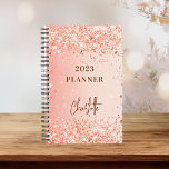 Agenda Rosa gold orange glitter name script 2024<br><div class="desc">Um fundo de gradiente laranja e rosa dourado. Decorado com faíscas de brilho falso. Personalize e adicione um título e um nome. O nome é escrito com uma escrita moderna,  aparência de assinatura.</div>