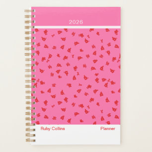 Agenda Rosa Jogo Floral Minimalista Espalhada
