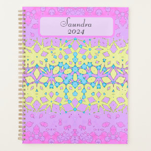 Agenda Rosa, Lilac, Amarelo e Azul-Céu Geométrico