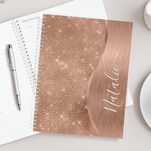 Agenda Rosa Metálico - Largura Dourada Personalizada