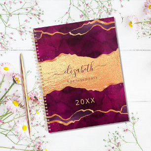 Agenda Rosa ouro roxo e borgonha dourado mármore dourado