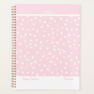 Agenda Rosa Pálido Feminino Minimalista Floral Grande