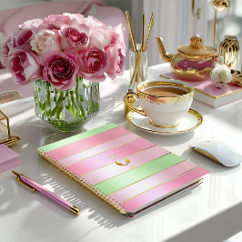 Agenda Rosa Pastel e Listras Verdes Sofisticadas