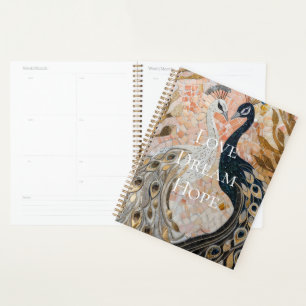 Agenda Rosa Pavão bonito Dourado