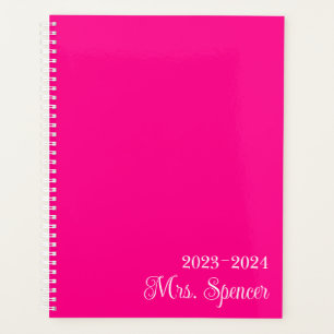 Agenda Rosa Quente e Nome de Professora Branco