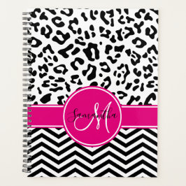 Agenda Rosa Quente Preto e Branco Leopardo Chevron Monogr