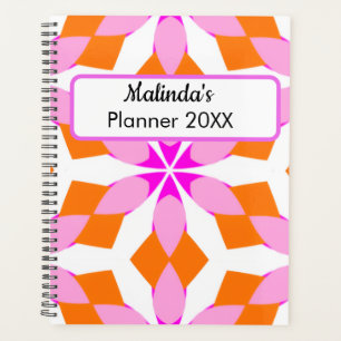 Agenda Rosa Roxo e Floral Geométrico Laranja